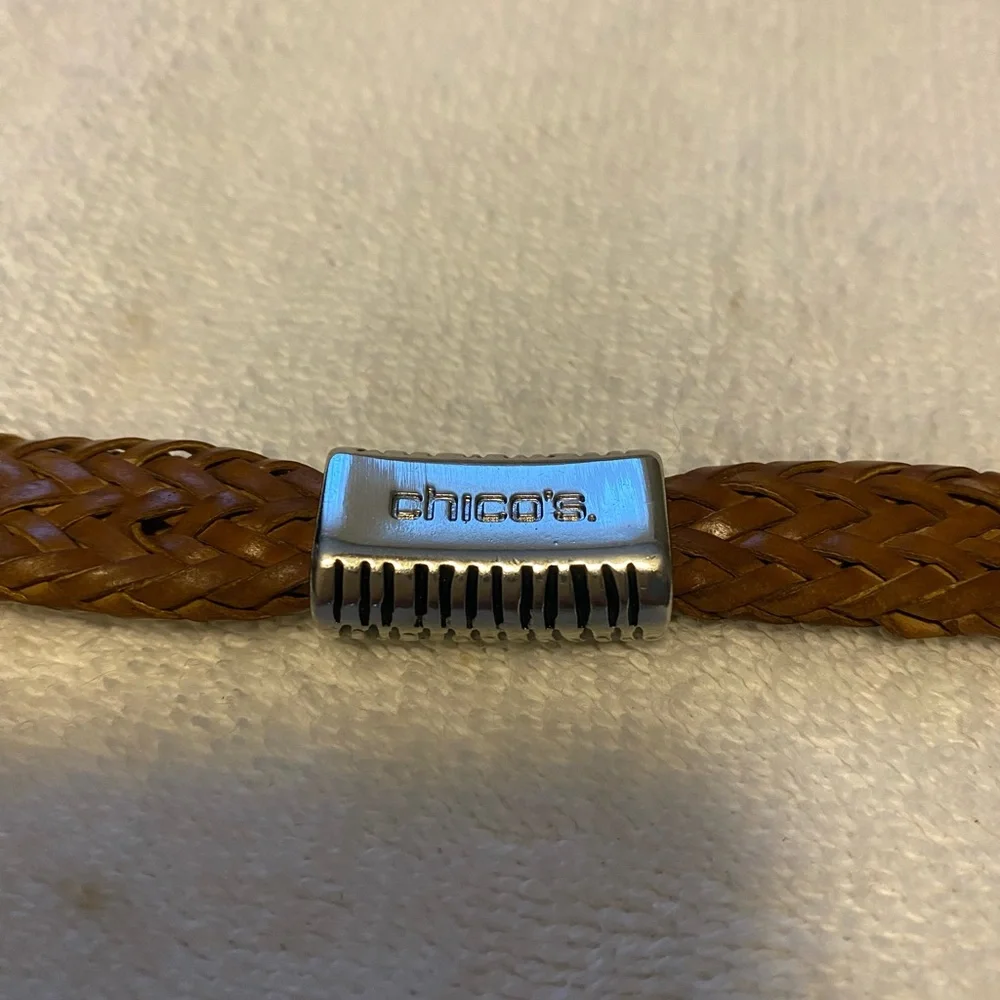 Chico’s Brown Braided Leather Belt with Silver Accents M